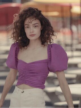ZARA Pink lavender Puff Sleeve Ruched Crop Top